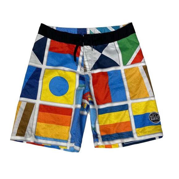 Billabong Men’s Flag Print Board Shorts Size 31 Swim Surf Trunks Performance - Picture 1 of 8